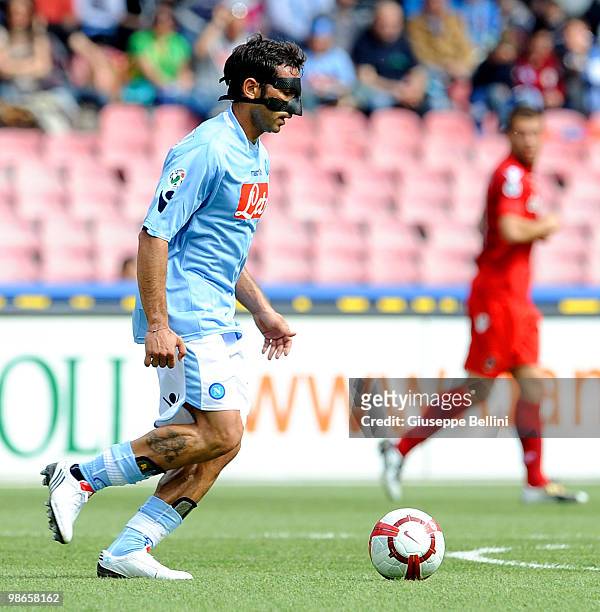 Michele Pazienza of Napoli in action during the Serie A match between SSC Napoli and Cagliari Calcio at Stadio San Paolo on April 25, 2010 in Naples,...