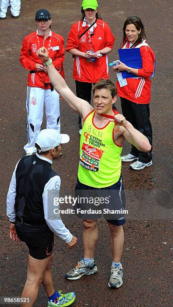 Ben Shephard completes the Virgin London Marathon on April 25, 2010 in London, England.