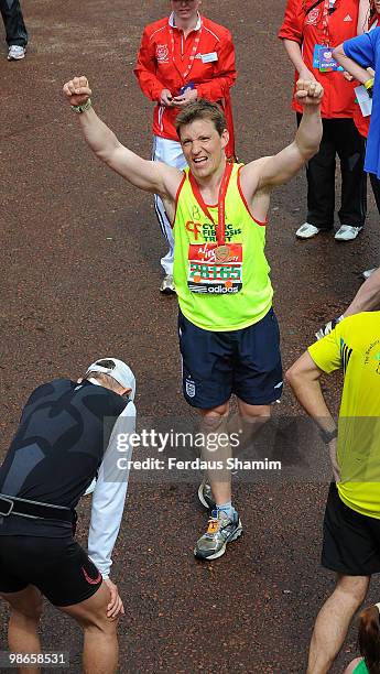 Ben Shephard completes the Virgin London Marathon on April 25, 2010 in London, England.