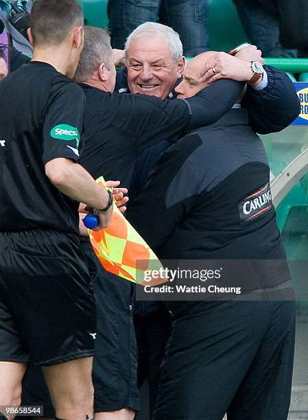 Rangers manager Walter Smith, Ally McCoist and Andy McDowell celebrate winning the league after the Clydesdale Bank Scottish Premier League match...