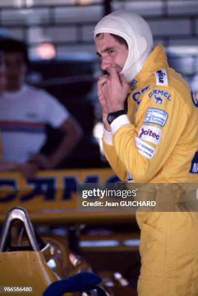 Ayrton Senna aux essais du grand Prix de Rio le 23 février 1988 au Brésil.