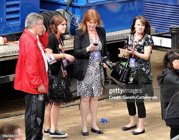 Sarah Ferguson and her daughter Princess Eugenie attend the Virgin London Marathon on April 25, 2010 in London, England. On April 25, 2010 in London,...