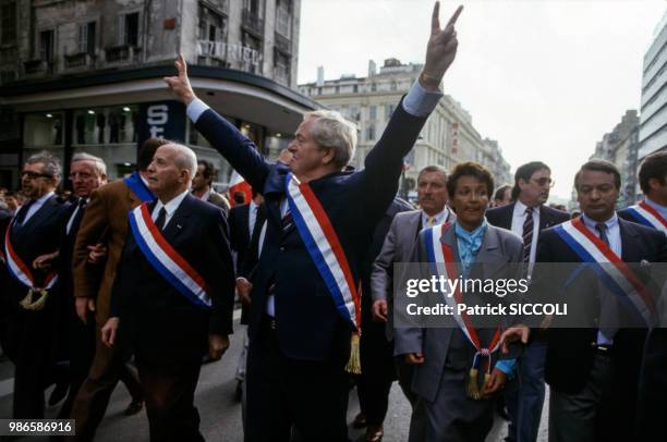 Jean-Marie Le Pen lors d'une manifestation du Front National à Marseille le 4 avril 1987, France.