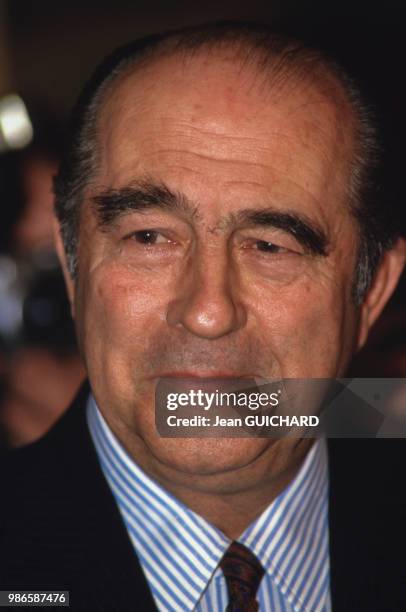 Francis Bouygues lors du rachat de TF1 à Paris le 16 avril 1987, France.
