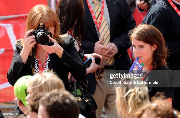 Sarah Ferguson and her daughter Princess Eugenie attend the Virgin London Marathon on April 25, 2010 in London, England. On April 25, 2010 in London,...