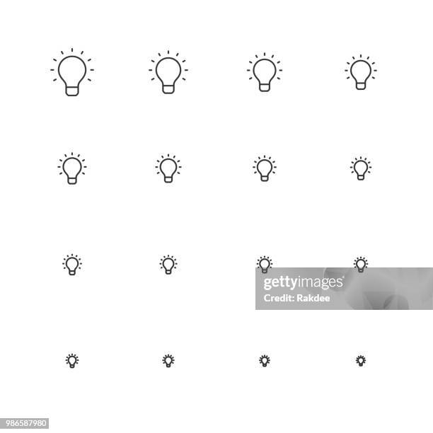 light bulb icons - multi scale line series - halogen light stock illustrations