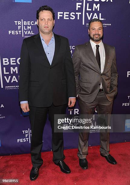 Vince Vaughn and director Ahmed Ahmed attend the "Just Like Us" premiere during the 9th Annual Tribeca Film Festival at the Village East Cinema on...
