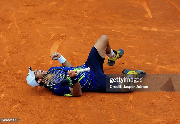 Fernando Verdasco of Spain celebrates match point over Robin Soderling of Sweden during the final match on day seven of the ATP 500 World Tour...