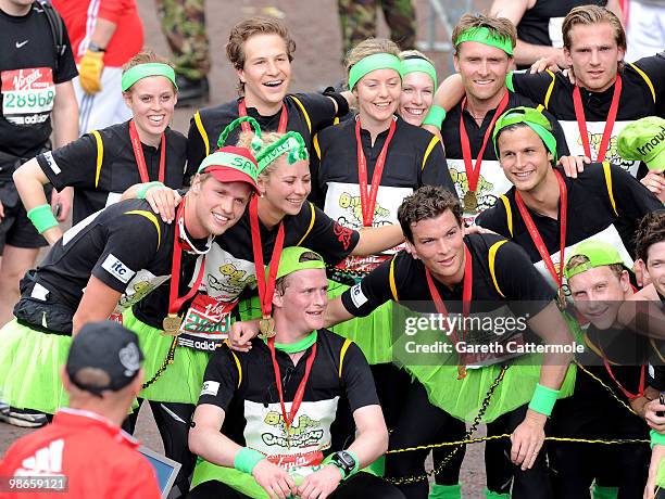 Holly Branson, Princess Beatrice, Dave Clark and Sam Branson finish the Virgin London Marathon on April 25, 2010 in London, England. Princess...