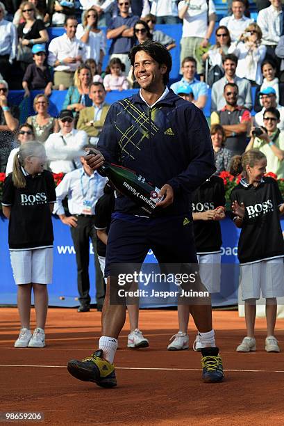 Fernando Verdasco of Spain celebrates after winning the final match against Robin Soderling of Sweden on day seven of the ATP 500 World Tour...