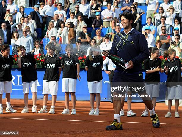 Fernando Verdasco of Spain celebrates after winning the final match against Robin Soderling of Sweden on day seven of the ATP 500 World Tour...