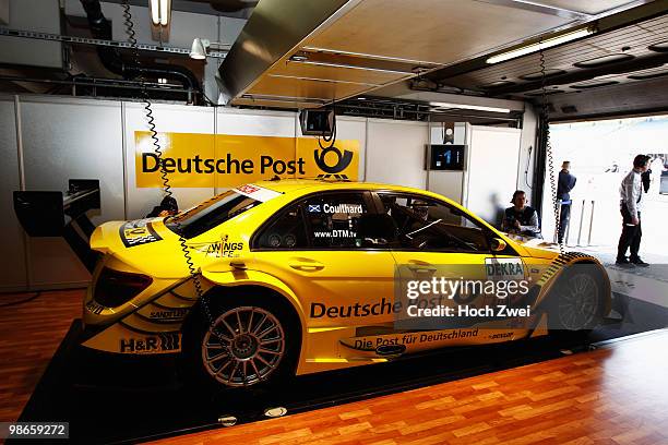 David Coulthard of Great Britain and Mücke Motorsport AMG Mercedes is seen during qualifying for the DTM 2010 German Touring Car Championship race on...