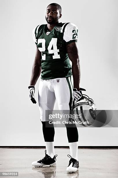 New York Jets Darrelle Revis poses for a portrait on March 16, 2010 in New York, New York.