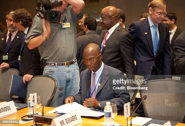 Bohoun Paul Bouabre, Ivory Coast economy and finance minister, attends the Development Committee meeting of the IMF-World Bank spring meetings with...