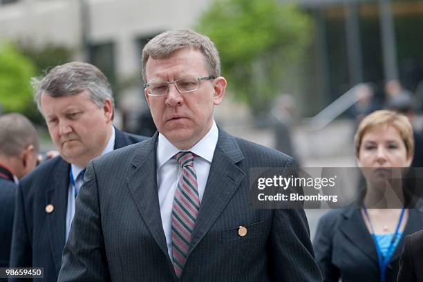 Alexei Kudrin, Russia's finance minister, walks to the Development Committee meeting of the IMF-World Bank spring meetings in Washington, D.C., U.S.,...