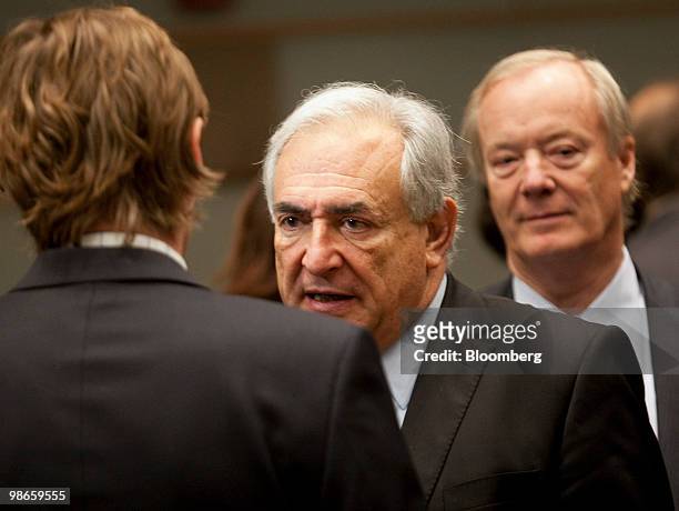 Dominique Strauss-Kahn, managing director of the International Monetary Fund, speaks to attendees of the Development Committee meeting of the...