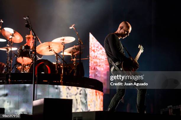 Jeff Friedl and Billy Howerdel of the band A Perfect Circle perform on stage at the Download Festival on June 28, 2018 in Madrid, Spain.