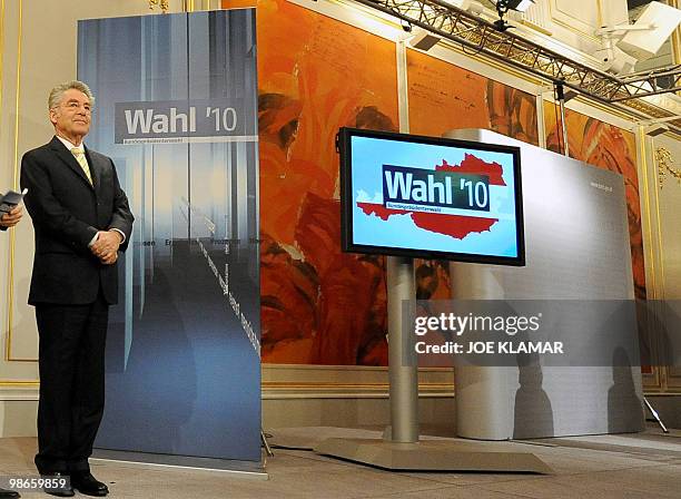 Election's winner Austrian President Heinz Fischer listens to results in Austria's Presidential Elections 2010 headquarters in Hoffburg Palace, in...