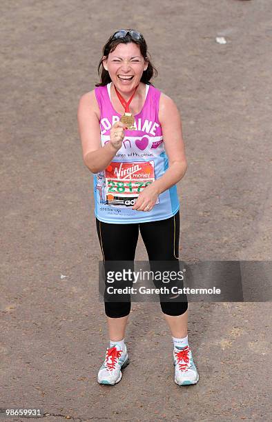 Lorraine Kelly completes the 2010 Virgin London Marathon on April 25, 2010 in London, England.