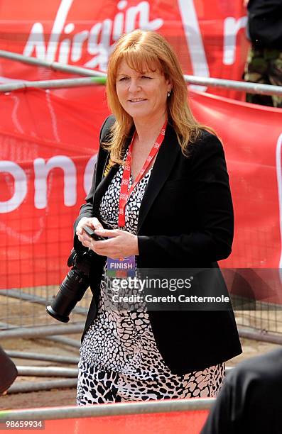 Sarah Ferguson attends the Virgin London Marathon on April 25, 2010 in London, England. On April 25, 2010 in London, England.
