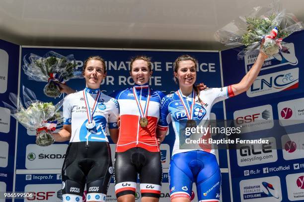 Fanny Zambon of DN Auvergne Rhone Alpes, Juliette Labous of Team Sunweb and Maelle Grossetete of FDJ Nouvelle Aquitaine Futuroscope during the...