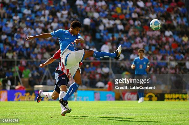 Edcarlos Conceicao of Cruz Azul in action during a match againts Chivas as part of the 2010 Bicentenary Tournament in the Mexican Football League at...