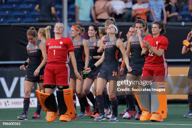 Anne Veenendaal of Holland Women, Eva de Goede of Holland Women, Josine Koning of Holland Women during the Rabobank 4-Nations trophy match between...