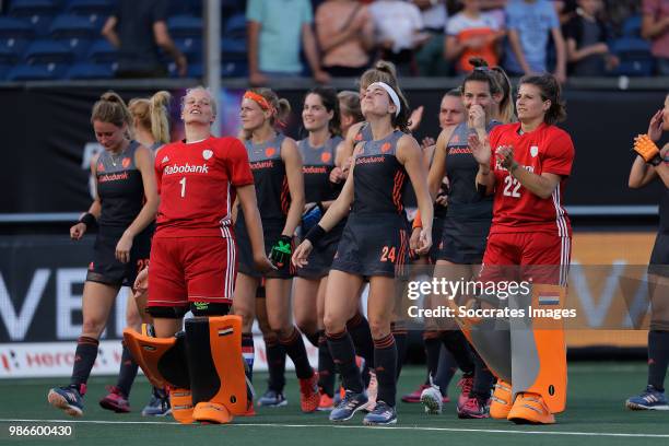 Anne Veenendaal of Holland Women, Eva de Goede of Holland Women, Caia van Maasakker of Holland Women, Josine Koning of Holland Women during the...