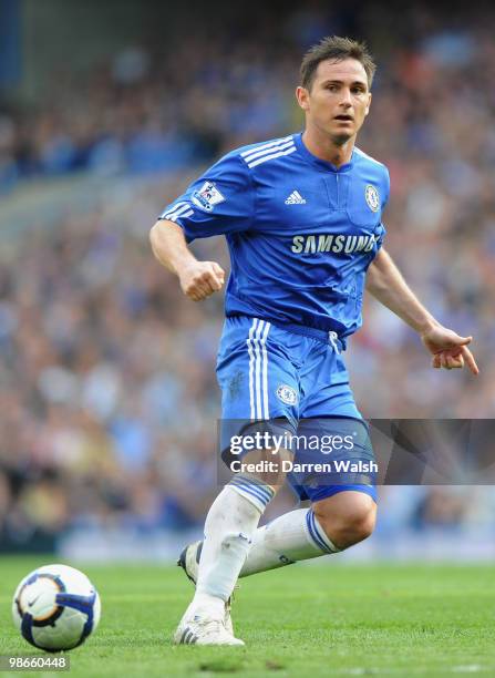 Frank Lampard of Chelsea in action during the Barclays Premier League match between Chelsea and Stoke City at Stamford Bridge on April 25, 2010 in...