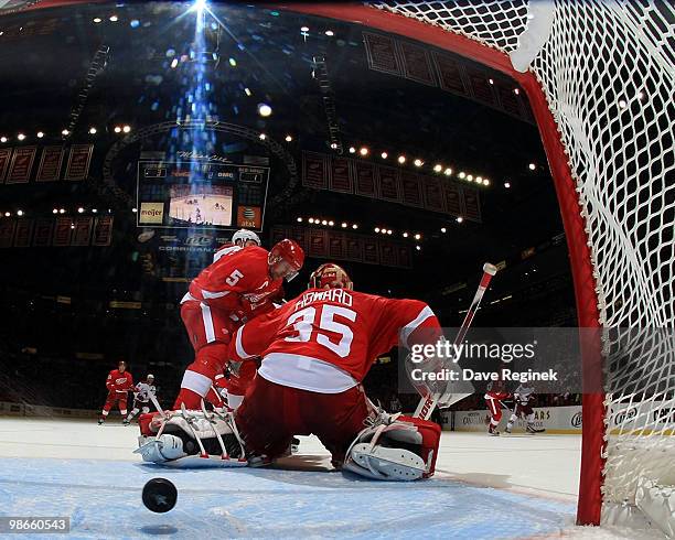 Wojtek Wolski of the Phoenix Coyotes scores on Jimmy Howard of the Detroit Red Wings during Game Six of the Western Conference Quarterfinals of the...