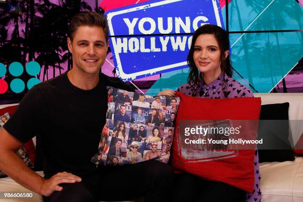 June 28: Sam Page and Katie Stevens at the Young Hollywood Studio on June 28, 2018 in Los Angeles, California.