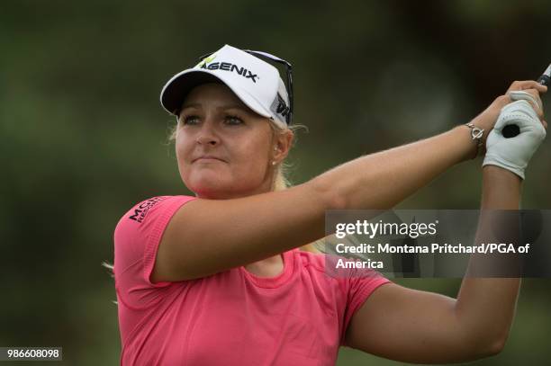 June 28: Anna Nordqvist of Sweden hits her tee shot on the eighth hole during the first round of the 2018 KPMG Women's PGA Championship at Kemper...