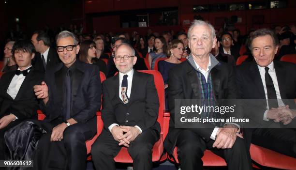 Actors Bryan Cranston , Bill Murray, Bob Balaban, Jeff Goldblum and Yojiro Noda attend the screening of the opening film 'Isle of Dogs ' during the...