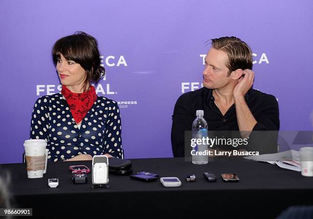 Actress Juliette Lewis and actor Alexander Skarsgard speak at the "Metropia" press conference during the 2010 Tribeca Film Festival at the Filmmaker...
