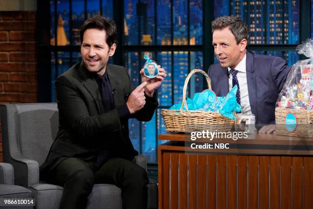 Episode 705 -- Pictured: Actor Paul Rudd during an interview with host Seth Meyers on June 28, 2018 --