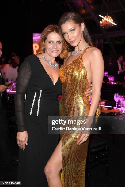 Isabella Ferrari and Bella Hadid attend BVLGARI Dinner & Party at Stadio dei Marmi on June 28, 2018 in Rome, Italy.