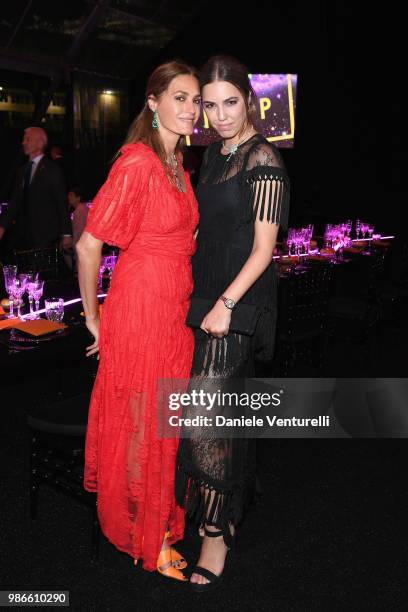 Yasmin Le Bon and Amber Le Bon attend BVLGARI Dinner & Party at Stadio dei Marmi on June 28, 2018 in Rome, Italy.