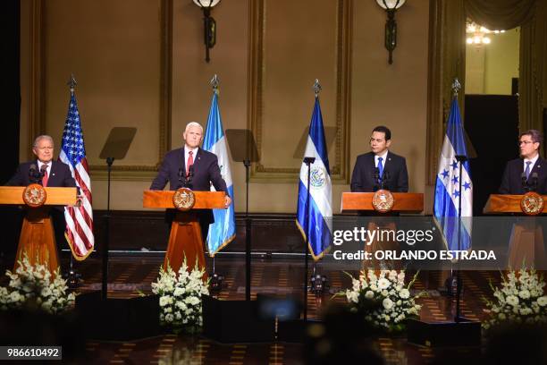 Salvadorean President Salvador Sanchez Ceren, US Vice-President Mike Pence, Guatemalan President Jimmy Morales and Honduran President Juan Orlando...