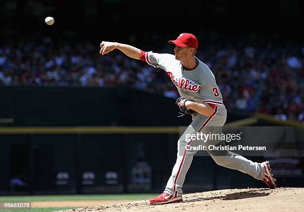 Starting pitcher Kyle Kendrick of the Philadelphia Phillies pitches against the Arizona Diamondbacks during the Major League Baseball game at Chase...