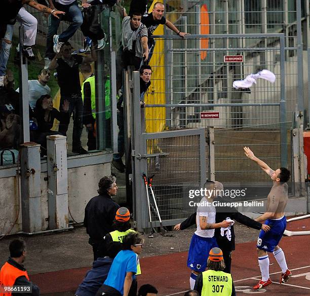 Antonio Cassano of Sampdoria celebrates the victory after the Serie A match between AS Roma and UC Sampdoria at Stadio Olimpico on April 25, 2010 in...