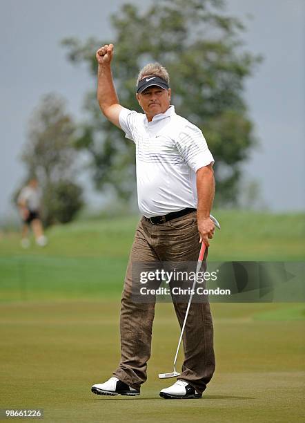 John Cook birdies during the final round of the Legends Division at the Liberty Mutual Legends of Golf at The Westin Savannah Harbor Golf Resort &...