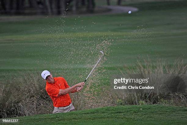 Bob Tway hits from a bunker on during the final round of the Legends Division at the Liberty Mutual Legends of Golf at The Westin Savannah Harbor...