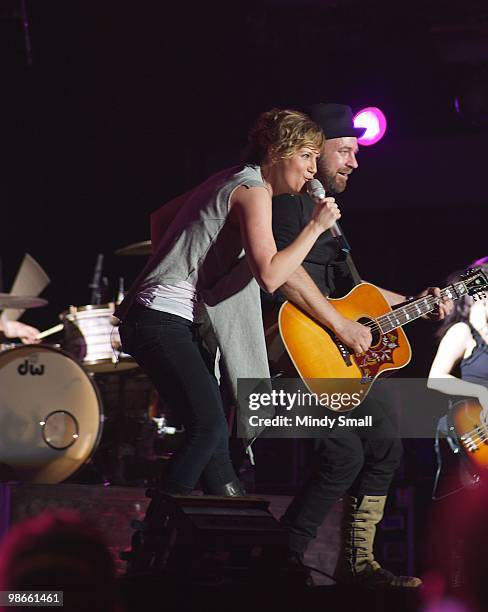 Jennifer Nettles and Kristian Bush of Sugarland perform at The 2010 Stagecoach Music Festival at The Empire Polo Club on April 24, 2010 in Indio,...