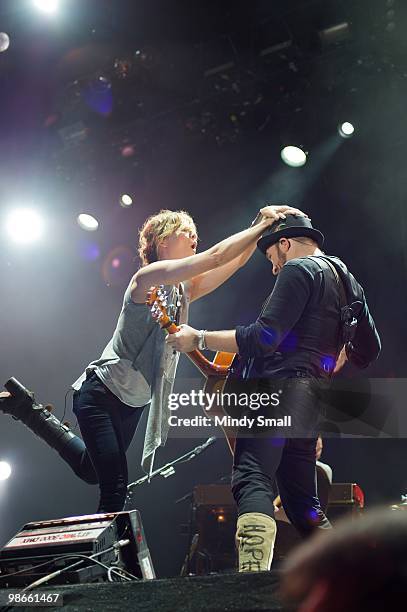 Jennifer Nettles and Kristian Bush of Sugarland perform at The 2010 Stagecoach Music Festival at The Empire Polo Club on April 24, 2010 in Indio,...