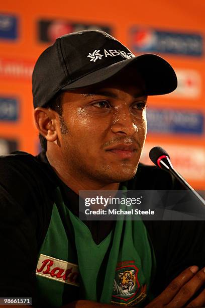 Shakib Al Hasan captain of the Bangladesh team during the Bangladesh Press Conference ahead of the ICC T20 World Cup at the Hilton hotel on April 25,...