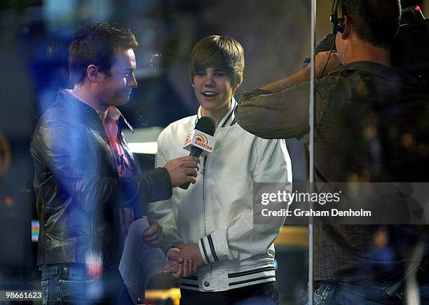 Canadian pop star Justin Bieber is interviewed during the "Sunrise" broadcast at Martin Place on April 26, 2010 in Sydney, Australia. Bieber had been...