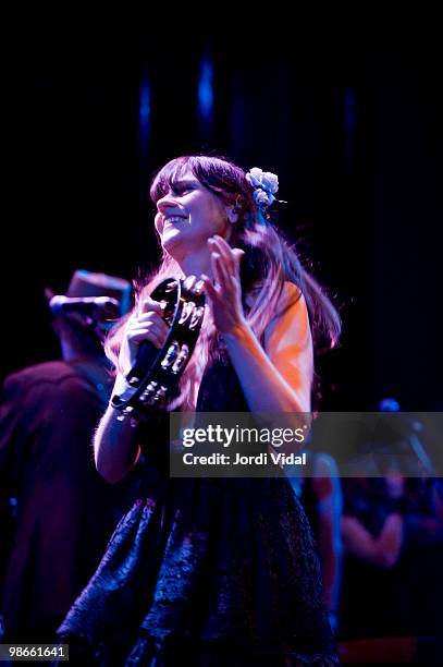 Zooey Deschanel of She & Him performs at the Sala Apolo on April 25, 2010 in Barcelona, Spain.