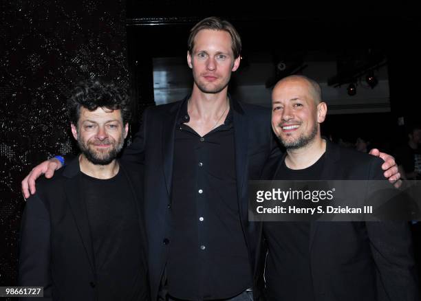 Actor Andy Serkis, actor Alexander Skarsgard and director Tarik Saleh attend the "Sex & Drugs & Rock & Roll" premiere after party during the 9th...