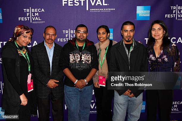 Wafaa Alsaffar, Ayed Morrar, Razwan Islam, Tucilya Muthukumar, Mohammed Ibrahim, and director Julia Bacha attend the Premiere of Budrus at the 2010...