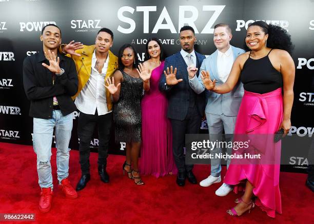 Michael Rainey Jr., Rotimi Akinosho, Naturi Naughton, Lela Loren, Omari Hardwick, Joseph Sikora and Courtney Kemp Agboh attend the "POWER" Season 5...